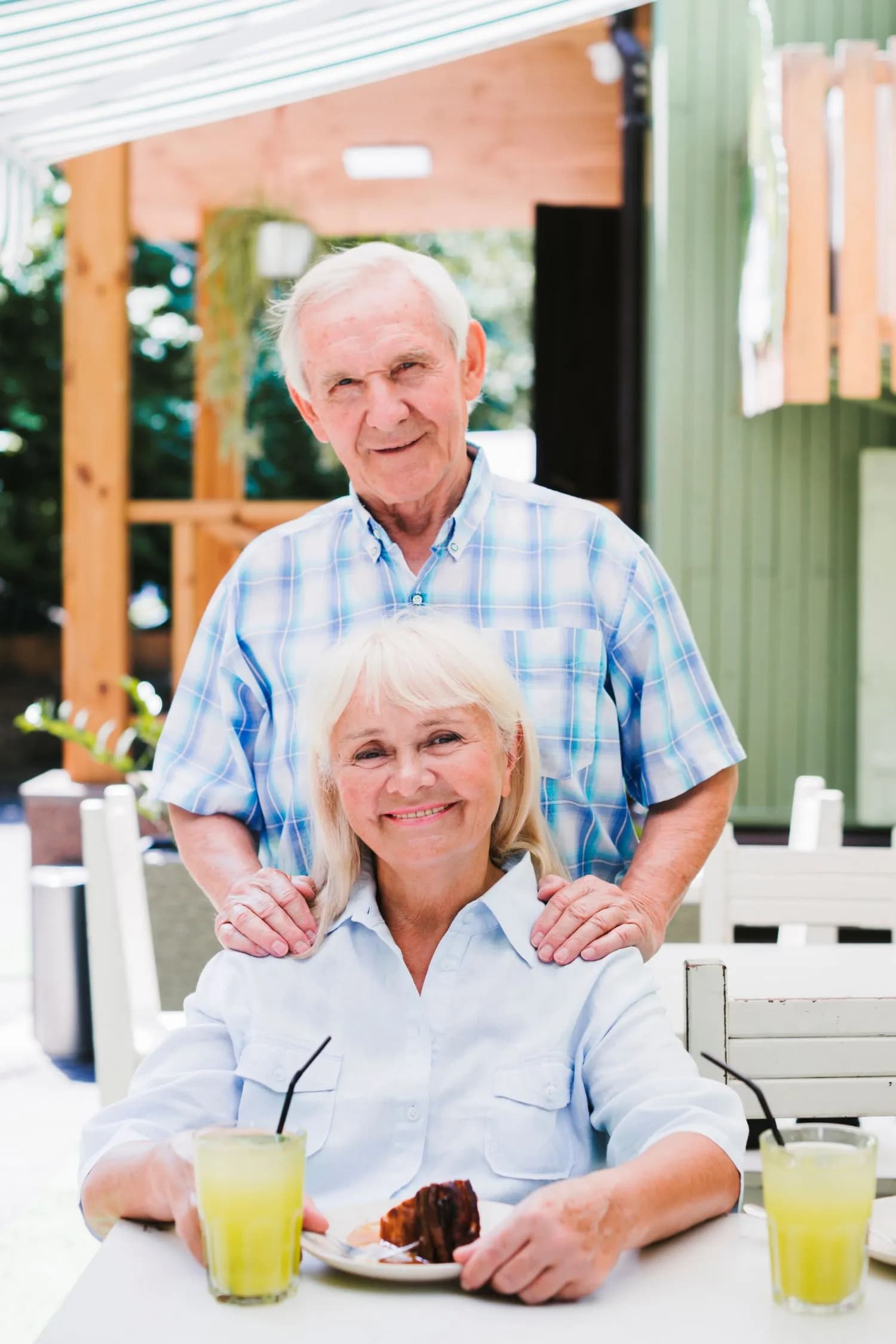 Smiling older couple outdoors
